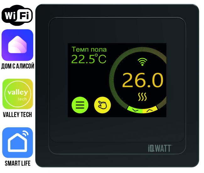 Программируемый терморегулятор с цветным сенсорным TFT дисплеем SMART HEAT Wi-Fi BLACK и голосовым управлением Алиса 